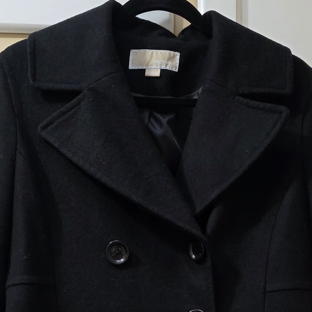 Michael Kors Classic Black Double-Breasted Women's Pea Coat - Picture 6 of 10